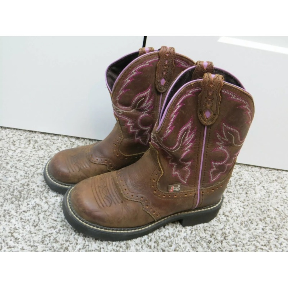 Justin Gypsy Women's Size 5.5B Pink Brown Leather Cowboy Western Boots mid calf